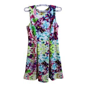 Worthington Sleeveless Dress MEDIUM Watercolor Floral Flared Skirt Summer Cruise